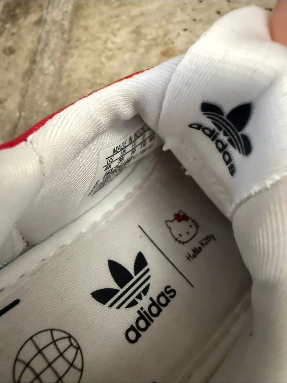 adidas Hello Kitty Kids Red & White Slip-On Sneakers size 4